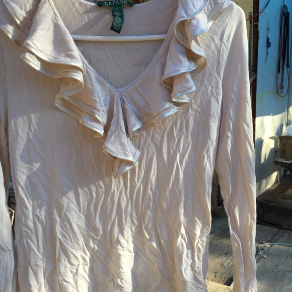 Beige Ruffles Long Sleeve TOP Ralph Lauren - Picture 2 of 9
